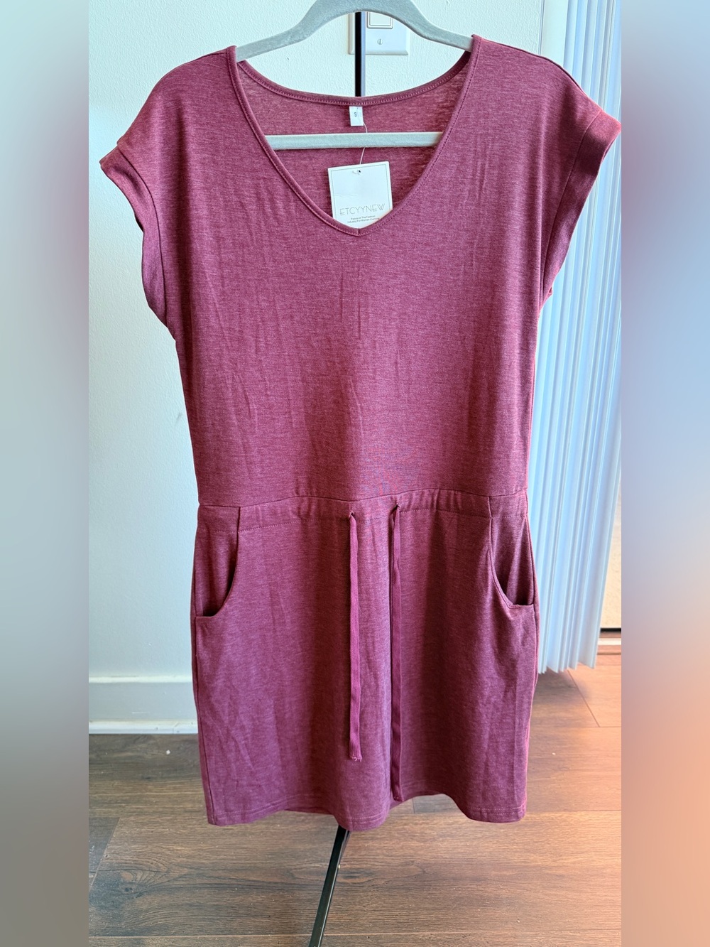Etcetera Heathered Wine Red V-Neck cotton dress